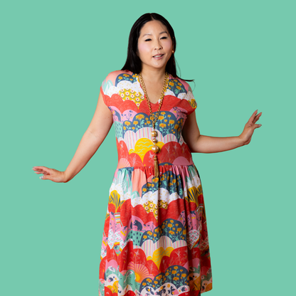 Robe midi en maille coloris menthe et imprimé Prairie aux Fraises