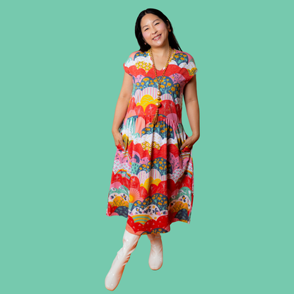 Robe midi en maille coloris menthe et imprimé Prairie aux Fraises