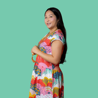 Robe midi en maille coloris menthe et imprimé Prairie aux Fraises