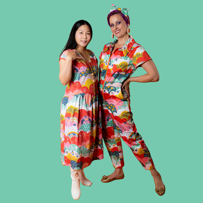 Robe midi en maille coloris menthe et imprimé Prairie aux Fraises