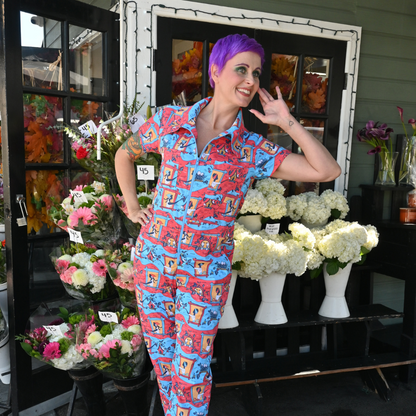 Brownstone Betties Jumpsuit in Red & Blue
