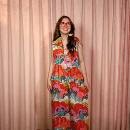 Robe longue Glam Maxi House en couleur menthe et imprimé champ de fraises