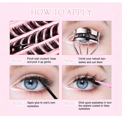 3D Cluster Lashes Kit DIY Lashes Extension kit Lndividual Mix Eyelash Clusters Easy Apply & Remove Lash Lift Curl & Bond Tools