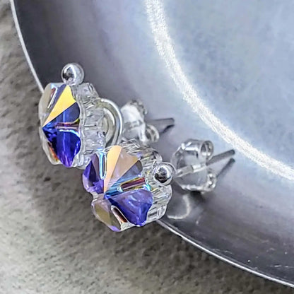 Puces d'oreilles spirale trèfle en cristal argenté 8mm