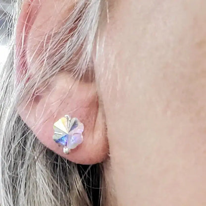 Puces d'oreilles spirale trèfle en cristal argenté 8mm