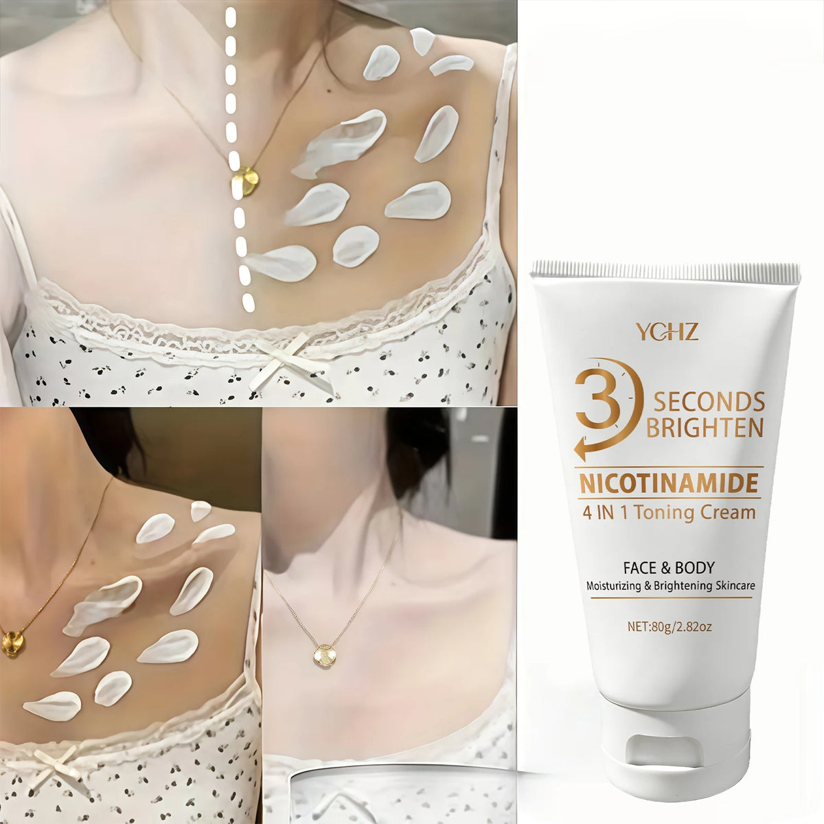 Crème unifiante express 3 secondes, crème éclaircissante et hydratante 4-en-1, hydratation profonde, rafraîchissante et non collante, contient de la niacinamide et des vitamines C, E, crème de soin couleur beige clair, soin de la peau.