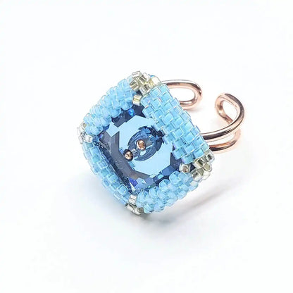 Adjustable Copper Aqua Crystal Bezel Shank Button Ring AS SEEN ON Asia Monet Ray