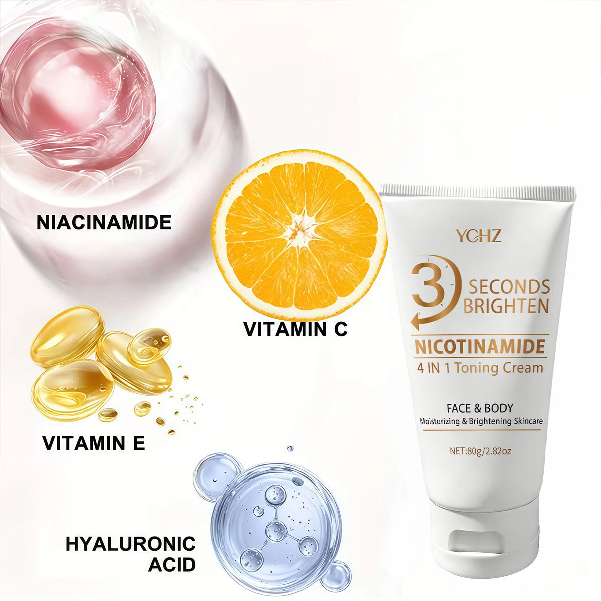 Crème unifiante express 3 secondes, crème éclaircissante et hydratante 4-en-1, hydratation profonde, rafraîchissante et non collante, contient de la niacinamide et des vitamines C, E, crème de soin couleur beige clair, soin de la peau.