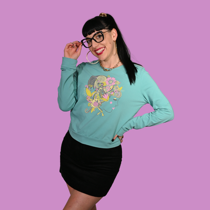 Pull bouffant fleuri bleu Catalina