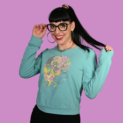 Pull bouffant fleuri bleu Catalina