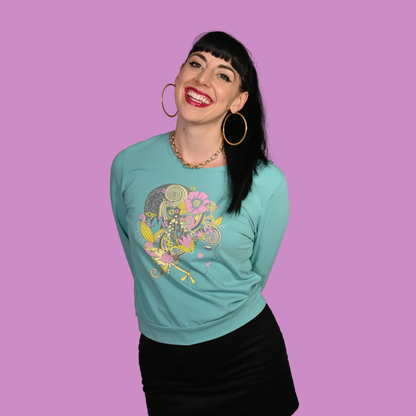 Pull bouffant fleuri bleu Catalina