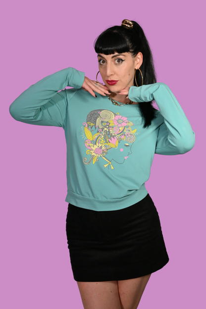 Pull bouffant fleuri bleu Catalina