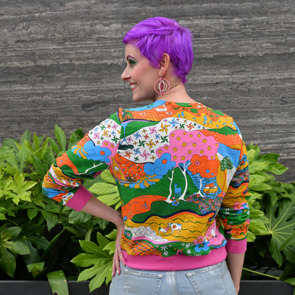Pull Paysage Arc-en-ciel avec Bords-côtes Fuchsia