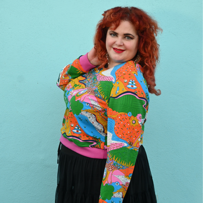 Pull Paysage Arc-en-ciel avec Bords-côtes Fuchsia