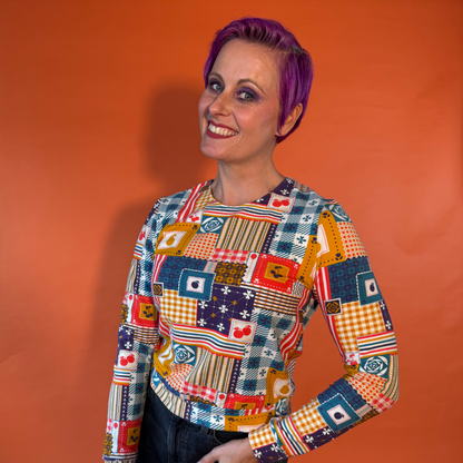 Pull en patchwork coloris pervenche