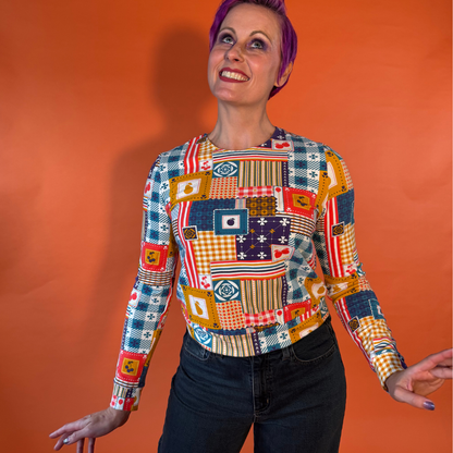 Pull en patchwork coloris pervenche