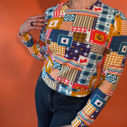 Pull en patchwork coloris pervenche