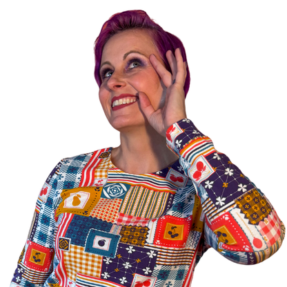 Pull en patchwork coloris pervenche