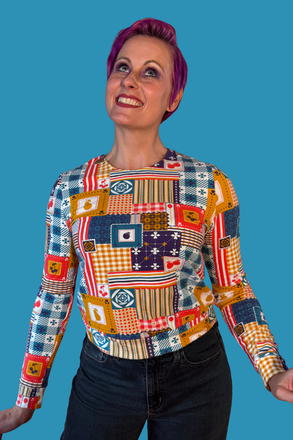 Pull en patchwork coloris pervenche