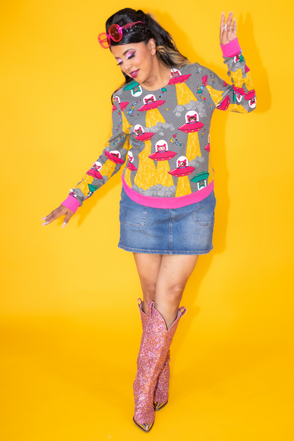 Chandail « Chats dans l'espace » dans un champ d'astéroïdes