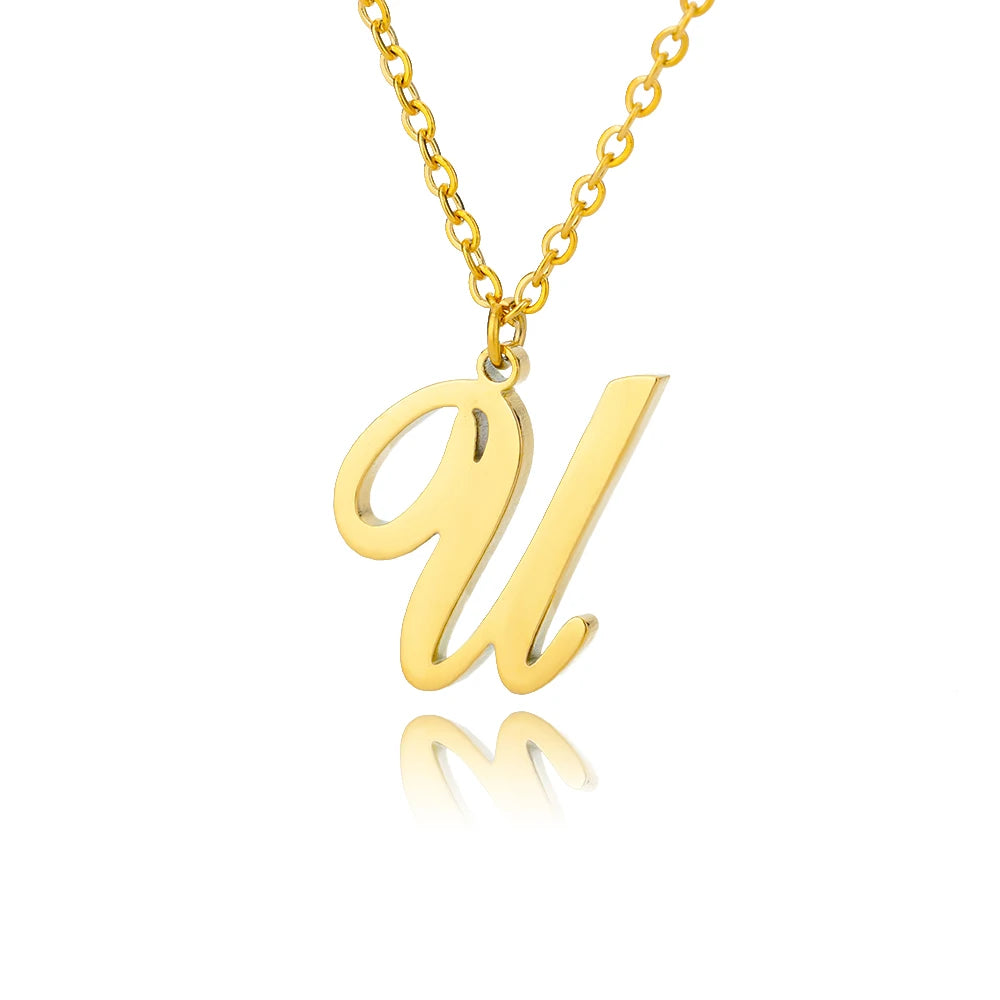 Dainty Initial Letter Necklaces For Women Gold Color Minimalist  Stainless Steel Initial Necklace Femme Wedding Jewelry Gift