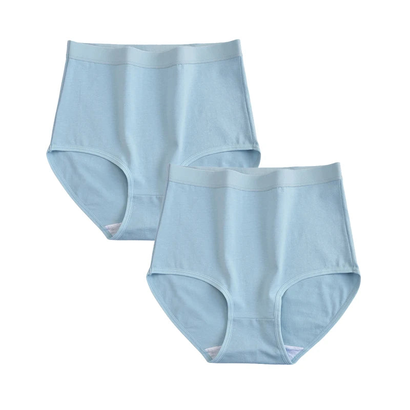 FallSweet 2 Pcs/Lot Cotton Underwear Women High Waist Panties Comfortable Solid Color Underpants Plus Size Lingerie M-XXXL