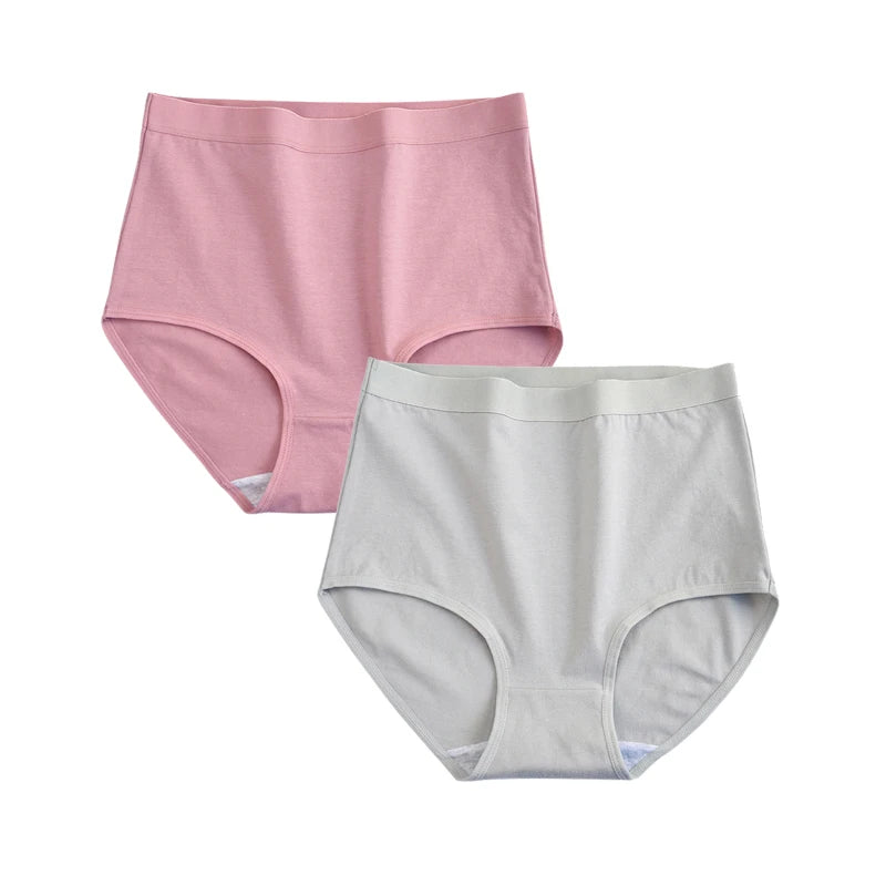 FallSweet 2 Pcs/Lot Cotton Underwear Women High Waist Panties Comfortable Solid Color Underpants Plus Size Lingerie M-XXXL