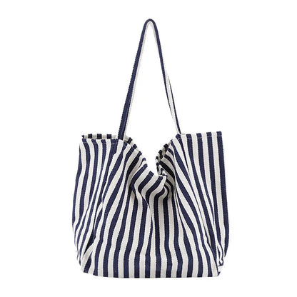 Striped Design Shoulder Bag Large Capacity Canvas Tote Bag