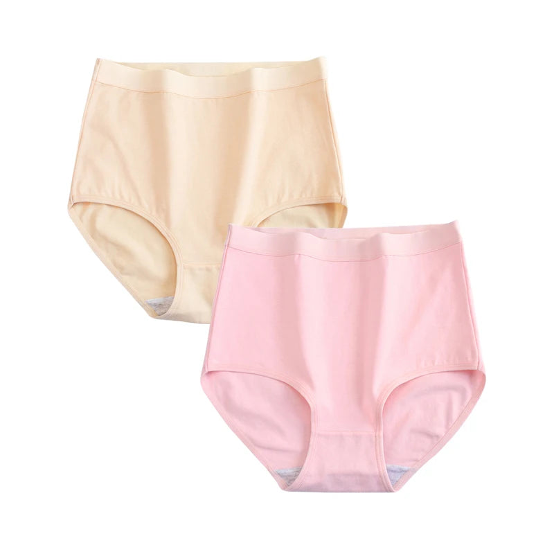 FallSweet 2 Pcs/Lot Cotton Underwear Women High Waist Panties Comfortable Solid Color Underpants Plus Size Lingerie M-XXXL