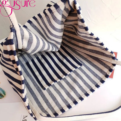 Striped Design Shoulder Bag Large Capacity Canvas Tote Bag