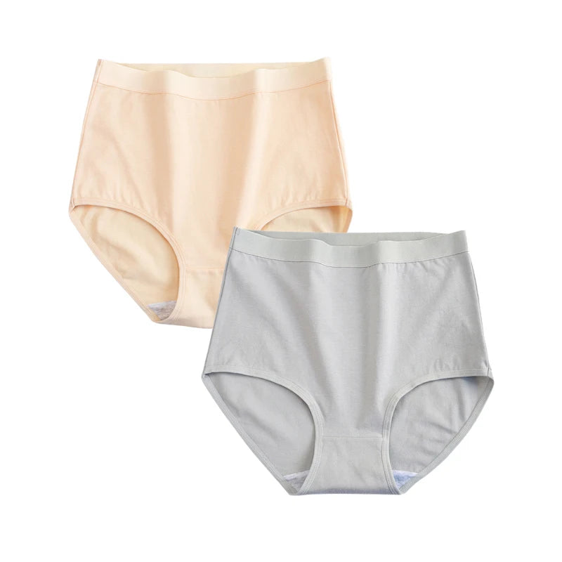 FallSweet 2 Pcs/Lot Cotton Underwear Women High Waist Panties Comfortable Solid Color Underpants Plus Size Lingerie M-XXXL