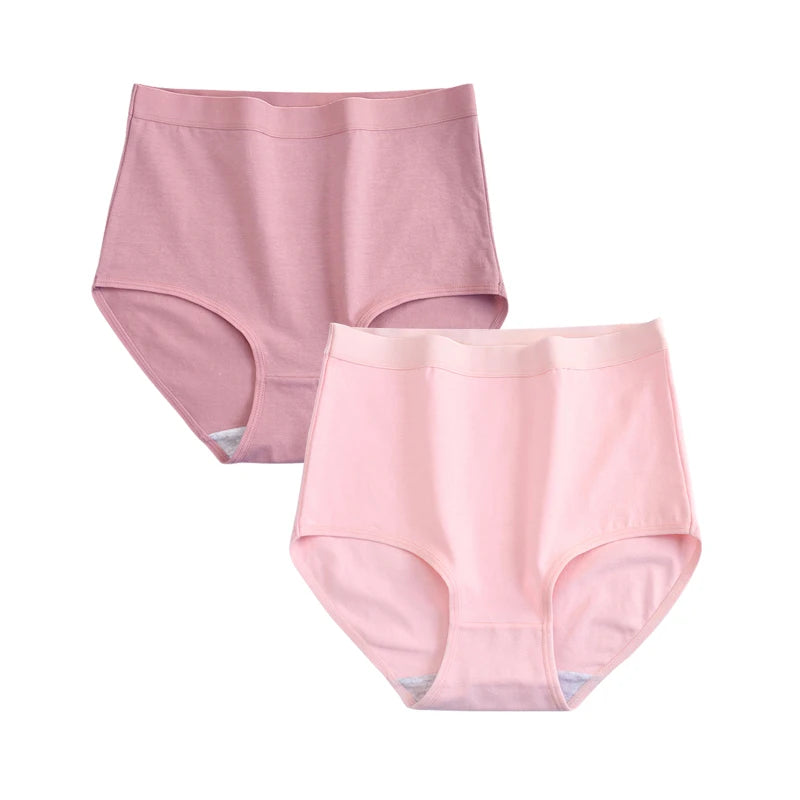 FallSweet 2 Pcs/Lot Cotton Underwear Women High Waist Panties Comfortable Solid Color Underpants Plus Size Lingerie M-XXXL