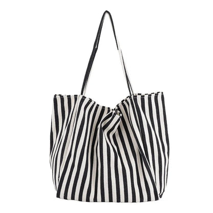 Striped Design Shoulder Bag Large Capacity Canvas Tote Bag