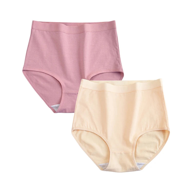 FallSweet 2 Pcs/Lot Cotton Underwear Women High Waist Panties Comfortable Solid Color Underpants Plus Size Lingerie M-XXXL