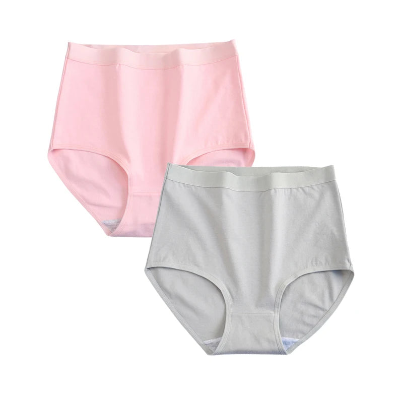 FallSweet 2 Pcs/Lot Cotton Underwear Women High Waist Panties Comfortable Solid Color Underpants Plus Size Lingerie M-XXXL