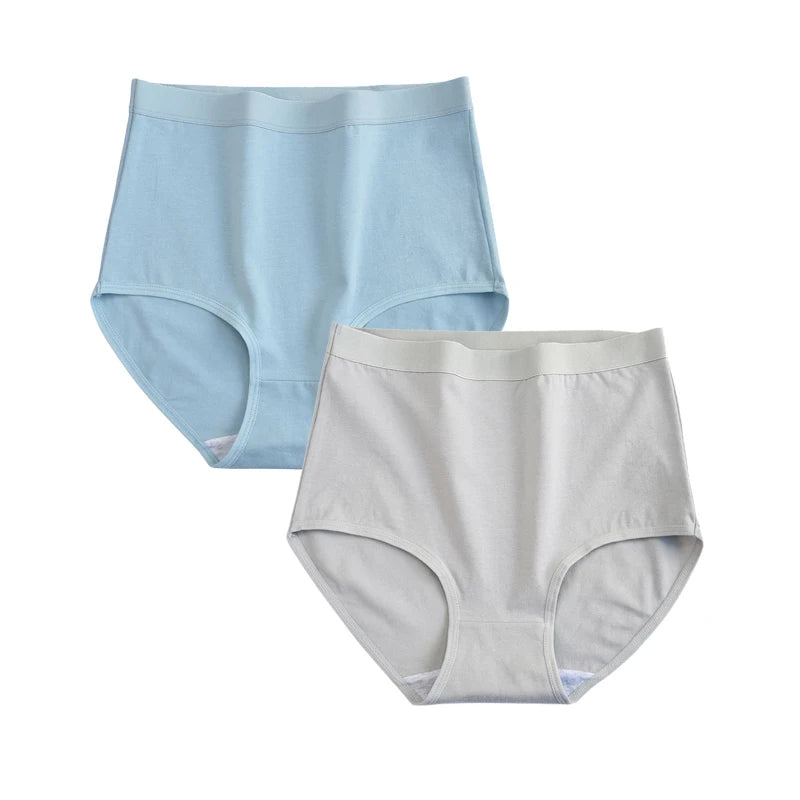 FallSweet 2 Pcs/Lot Cotton Underwear Women High Waist Panties Comfortable Solid Color Underpants Plus Size Lingerie M-XXXL