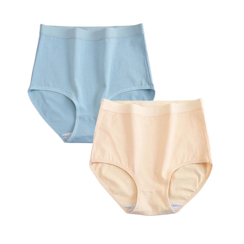 FallSweet 2 Pcs/Lot Cotton Underwear Women High Waist Panties Comfortable Solid Color Underpants Plus Size Lingerie M-XXXL