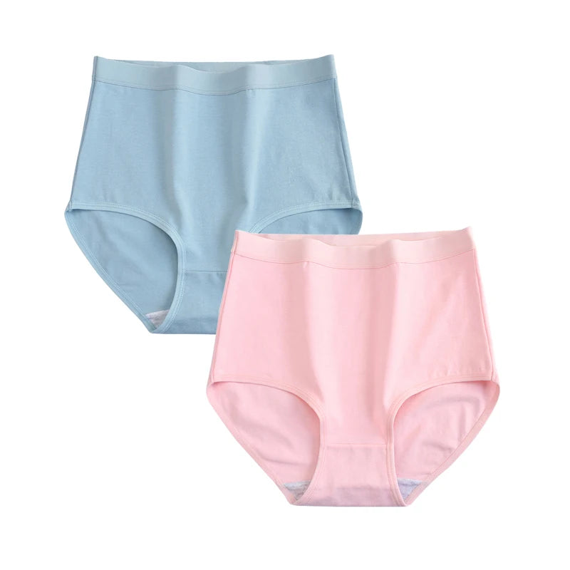FallSweet 2 Pcs/Lot Cotton Underwear Women High Waist Panties Comfortable Solid Color Underpants Plus Size Lingerie M-XXXL