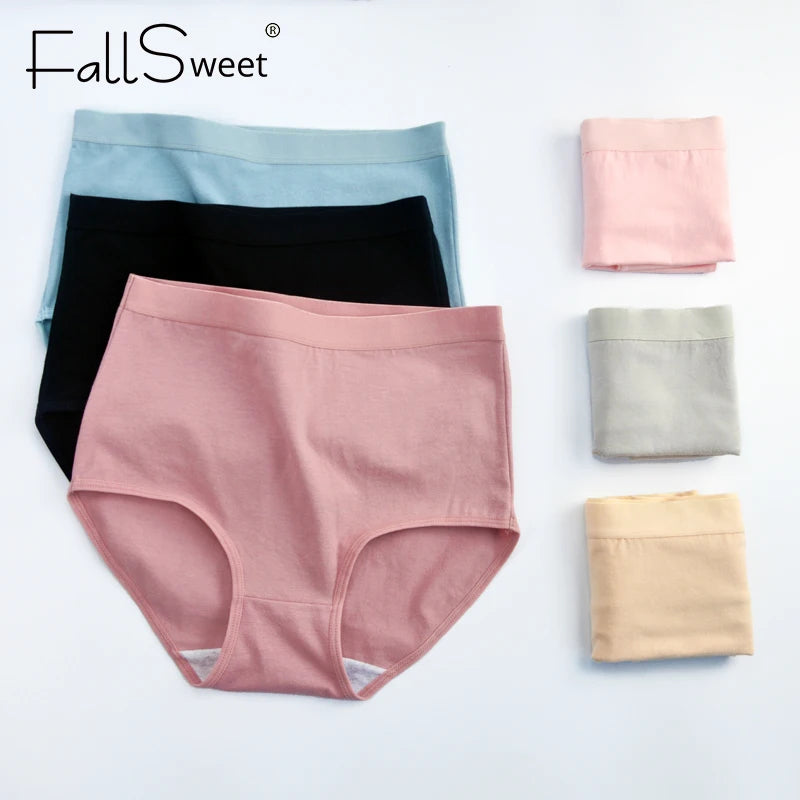 FallSweet 2 Pcs/Lot Cotton Underwear Women High Waist Panties Comfortable Solid Color Underpants Plus Size Lingerie M-XXXL