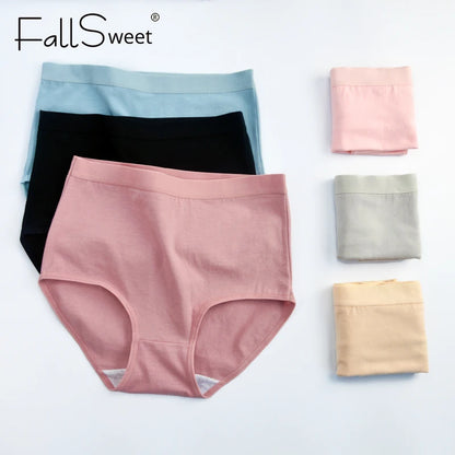 FallSweet 2 Pcs/Lot Cotton Underwear Women High Waist Panties Comfortable Solid Color Underpants Plus Size Lingerie M-XXXL