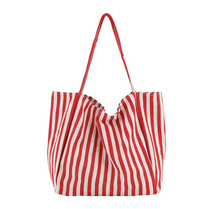 Striped Design Shoulder Bag Large Capacity Canvas Tote Bag