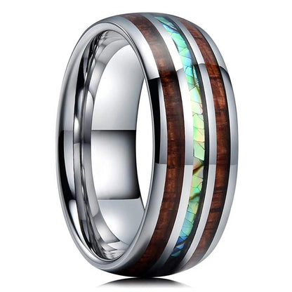 Bagues de mode en acier inoxydable argenté de 8 mm pour hommes, bagues incrustées de météorite en coquille d'ormeau rose pour hommes et femmes, bijoux de mariage