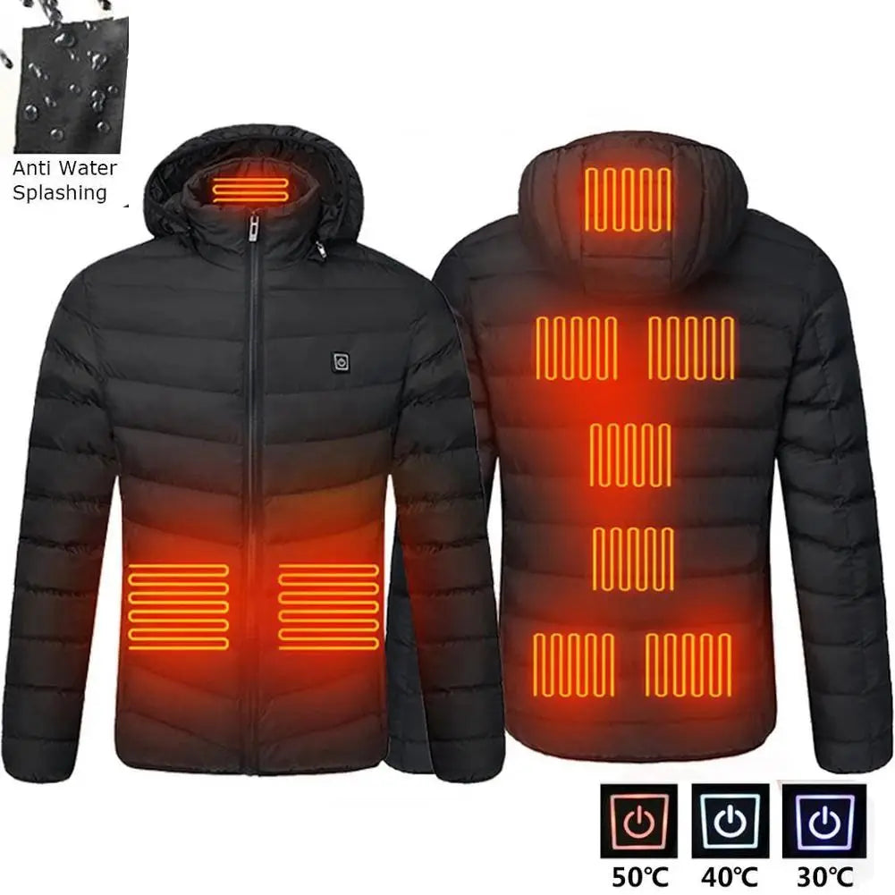 Men's Winter Warm USB Heating Parka Smart Thermostat Pure Color Hooded Heated Jacket Bobojaco Padded Clothing