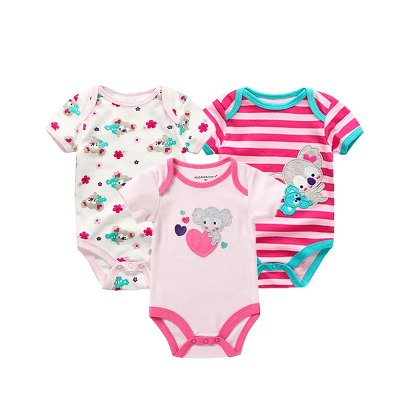 3PCS/LOT Newborn Girl Boy Baby Clothes High Quality Cute 100%Cotton Short Sleeve Baby Rompers Roupas de bebe Infantil Costumes