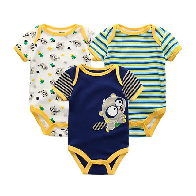 3PCS/LOT Newborn Girl Boy Baby Clothes High Quality Cute 100%Cotton Short Sleeve Baby Rompers Roupas de bebe Infantil Costumes