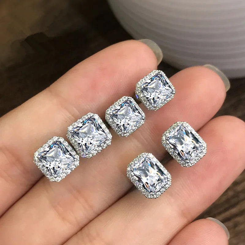 Huitan Rectangle/Square Green Cubic Zircon Stud Earrings Women Elegant Party Accessories Anniversary Gift Lady Timeless Earrings