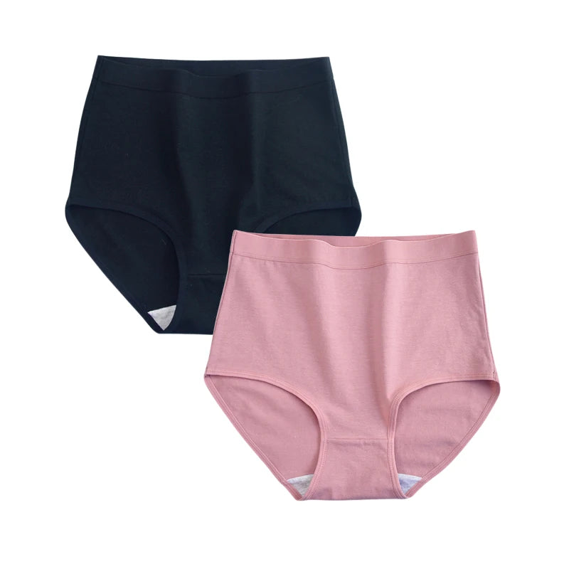 FallSweet 2 Pcs/Lot Cotton Underwear Women High Waist Panties Comfortable Solid Color Underpants Plus Size Lingerie M-XXXL