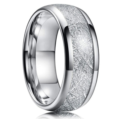 Bagues de mode en acier inoxydable argenté de 8 mm pour hommes, bagues incrustées de météorite en coquille d'ormeau rose pour hommes et femmes, bijoux de mariage