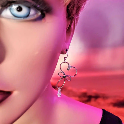 Boucles d'oreilles pendantes cœur en cuivre forgé main et cristal