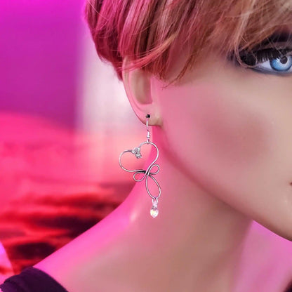 Boucles d'oreilles pendantes cœur en cuivre forgé main et cristal
